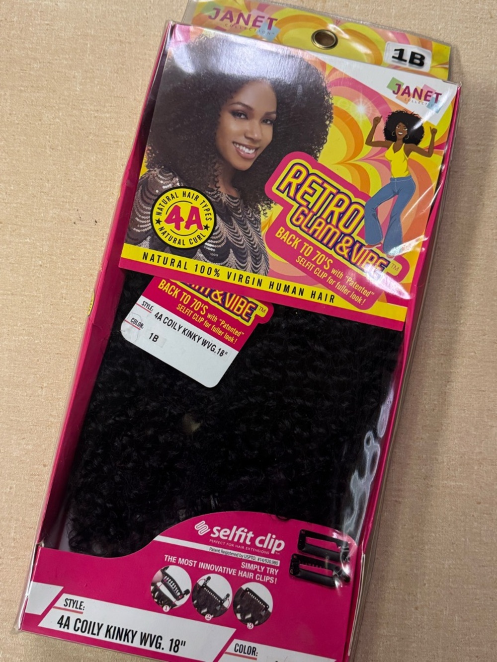 Retro Glam & Vibe 4A Coily Kinky Wig - 1B Black Janet Collection